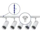 Ensemble complet Rail Monophasé Rail 2 Mètre Blanc | incl. 5x Spot + GU10 2700K 3W Dimmable + Embout, Connecteur d’Alimentation et I-Connecteur